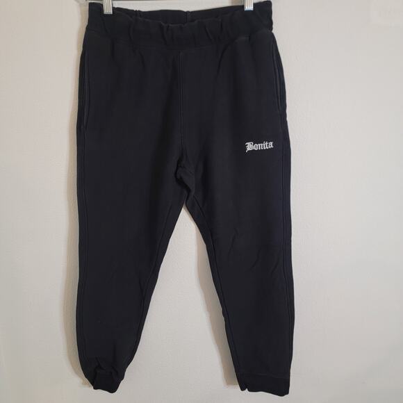 Viva La Bonita VLB Sz Large Black Sweat Pants Pockets GUC Elastic Waist Grunge - Picture 1 of 13